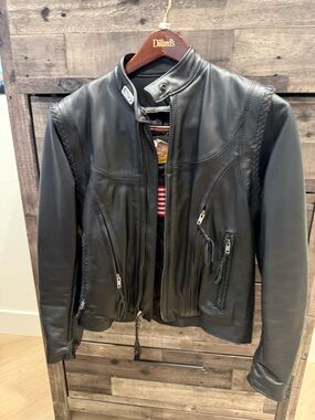 Harley Davidson Women’s Black Leather Motorcycle Jacket with Braided Details